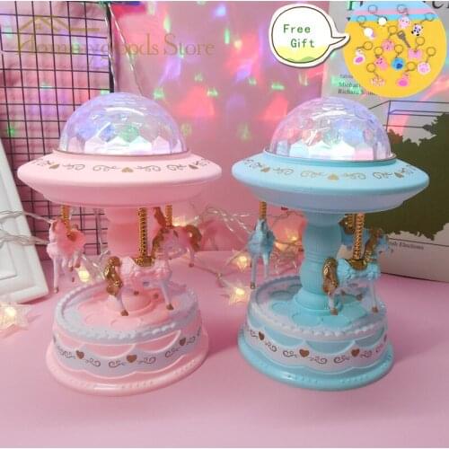 New Light Music Boxes Geometric Music Baby Room Decoration Gifts Unisex Wooden Christmas Horse Carousel Box Cake Home Decor