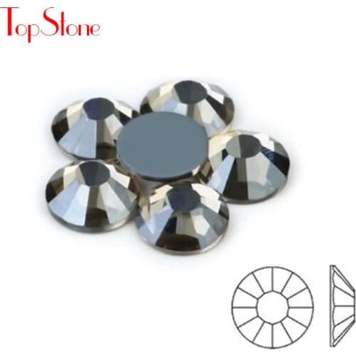 TopStone Black Diamond HotFix Rhinestones Flatback Glass Crystal Iron On stone ss6 8 10 12 16 20 30 For Luxury Dress