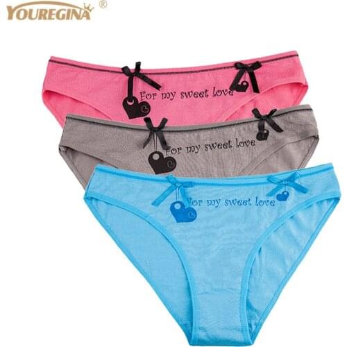 YOUREGINA Womens Panties Underwear Cotton Sexy Ladies Solid Pure Color Briefs Comfortable Cute Print Female 3pcs/lot M L XL