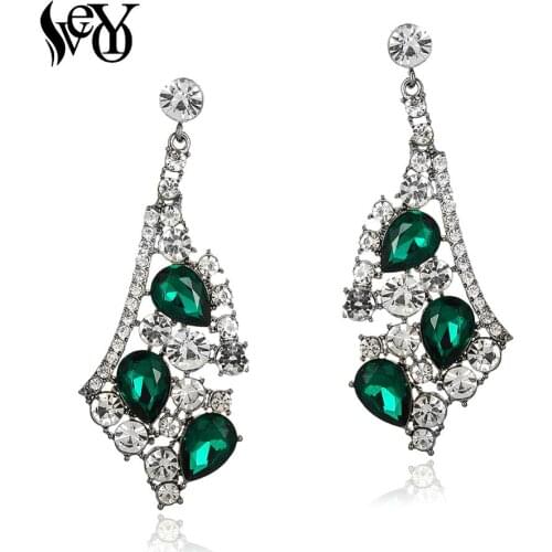 VEYO Green Crystal Dangle Earrings for Women Flower Geometry Drop Earings Fashion Jewelry Pendientes Gift New