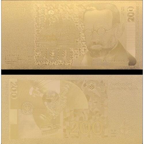 VNFURU Deutsche Mark Gold Banknotes 24K Gold Banknote Creative 200Currency BillNote Art Low Price Gold Foil Banknote For Souveni