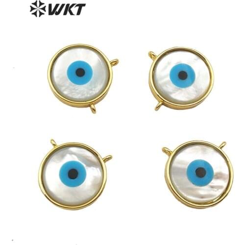WT-JP181 WKT Natural Shell Pendant Gold Electroplated Round Shape Shell Evil Eye Charm Pendant Trendy Pendant Jewelry Finding