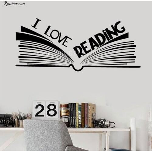 I Love Reading Quote Open Book Vinyl Wall Decals Interior Home Decor Bookshop Library Reading Room Stickers Wallpaper SK08