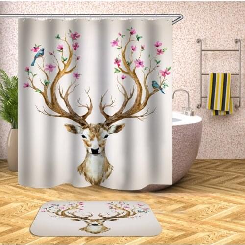 OLOEY Animal Giraffe Shower Curtain+Mat 3D Print Waterproof Polyester Curtains for Bathroom Eco-friendly Bath screens
