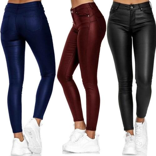 2021 women Leather pants female trousers slacks PU leather casual ninth pants womens pants