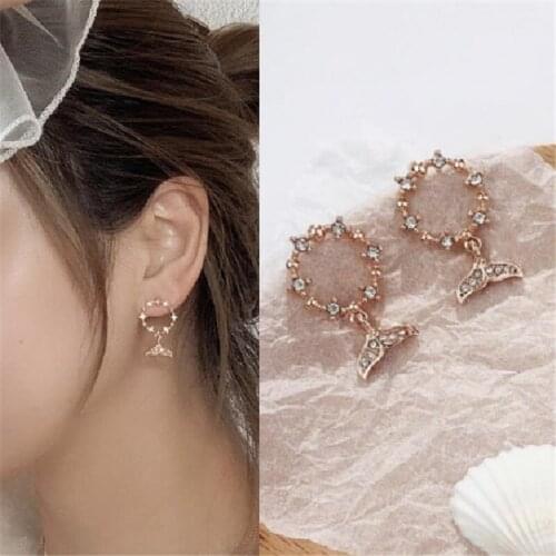 New Jewelry Shining Crystal Round Circle Stud Earrings For Women Gold Color fish tail Earrings Party Wedding Jewelry Gift