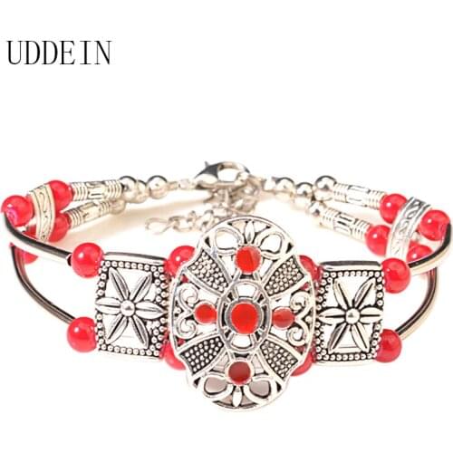 UDDEIN Vintage charms bracelet bangle bib beaded jewelry flower hollow out wholesale ethnic bohemian strand bracelets for women