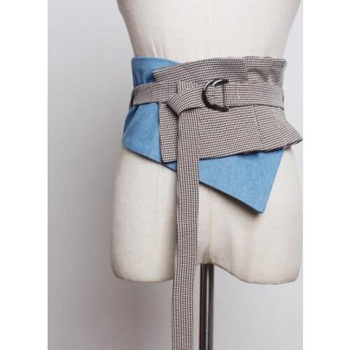 Womens runway fashion contrast color plaid Cummerbunds female Dress coat Corsets Waistband Belts decoration wide belt R1770