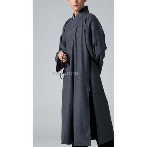 Winter Monks suit wool meditation coat zen Buddhism clothing uniforms lay robe martial arts suits grayYXS-45