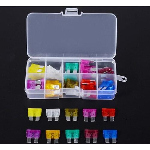 50pcs Mixed Medium Standard Blade Fuse 32V Assortment Kit Car Auto 3A~40A+Box For Car Van Truck Coach Bus Motorcycle Quad Boat