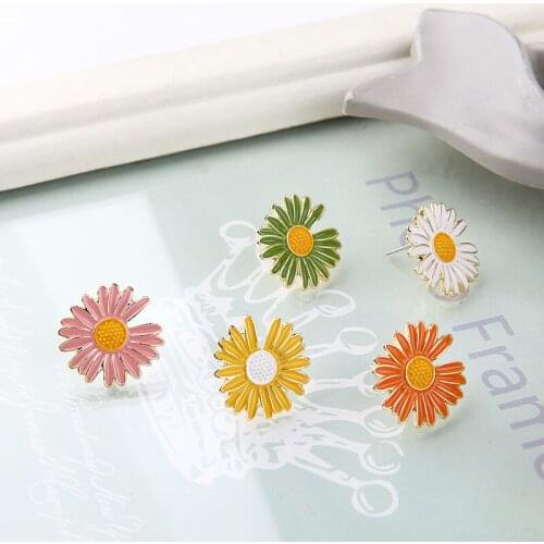6pcs Spring And Summer Melon Leaf Sunflower Sweet Earrings For Women Girls Lovely Stud Earrings Needle Diy Jewelry Accessories