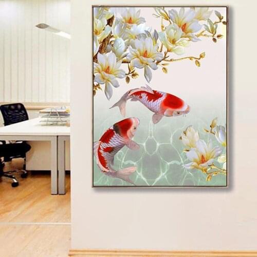 DIY 5D Diamond Painting Carp and flower full drill Mosaic Diamond Embroidery fish flowers Cross Stitch Kit Home Decorative