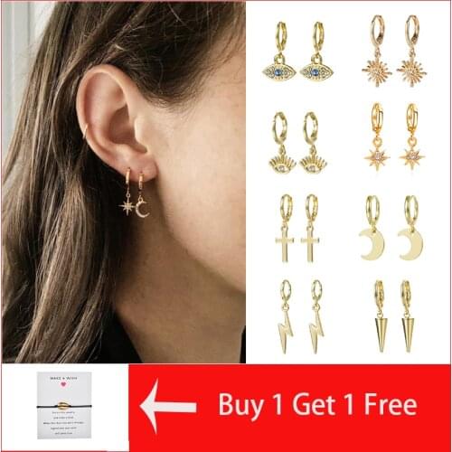 Bohemia Moon Star Pendant Drop Earrings For Women Gold Silver Color Cross Korean Fashion Goth Earring bijoux femme