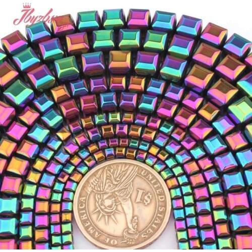 3,4,6,8mm Faceted Cube Multicolor Hematite Beads Natural Stone Bead For Necklace Bracelets Jewelry Making 15" Free Shipping