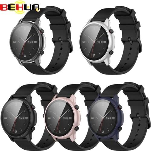 BEHUA For Huami Amazfit GTR2 eSIM Bracelet Frame PC Protective Case+Tempered Glass Screen Protectors For Amazfit GTR2e SIM Cover