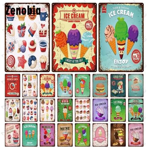 Dessert Ice Cream Fast Food Metal Sign Painting Posters Wall Art for Shop Kitchen Decor Vintage Iron Plaque Metal Tin Signs
