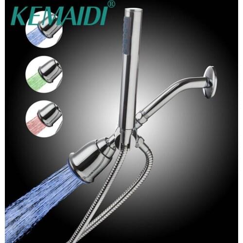 KEMAIDI Solid Brass Shower Head Wall Mount Rain Shower Set&Hand Shower Bathroom Simple Design LED Shower chuveiro Set