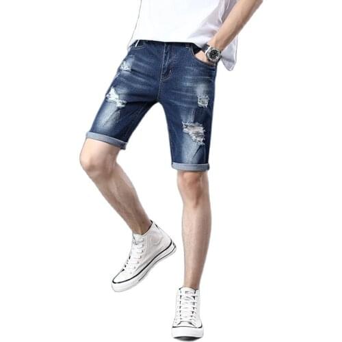 Spring Mens 2020 New High Quality Denim Shorts Men Cotton Straight Male Blue Casual Short Jeans Mens Size 27 28 29 30 31 32 36