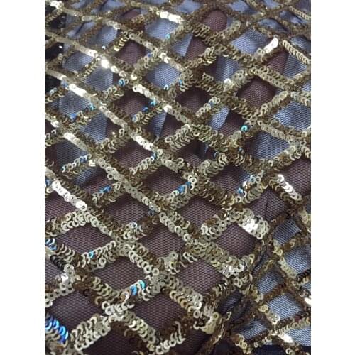 French Net Lace Fabric Gold Color Latest African Guipure Lace Fabric With Embroidery Mesh Tulle Sequins Lace Fabric CD2186