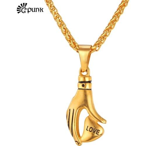 G Punk Rock Style Love In The Hand Heart Romantic Gift High Quality yellow Gold color 316L Stainless Steel Necklace P1885G