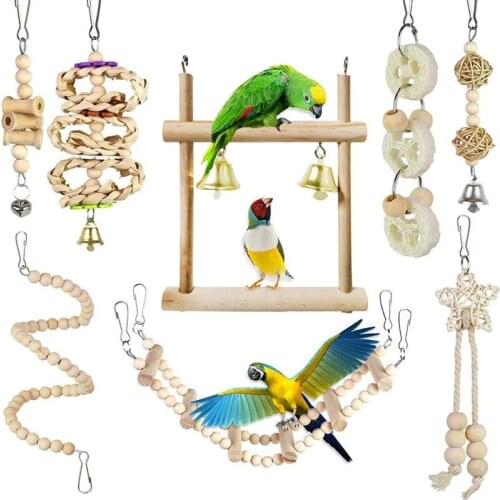 Hot XD-Parrot Toy Wood Birds Standing Chewing Rack Toys Bead Ball Heart Star Shape Parrot Toy Bird Toys Accessories Supplies
