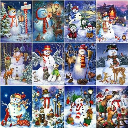 HUACAN 5D DIY Diamond Painting Snowman Full Drill Square Diamond Mosaic Cartoon Embroidery Cross Stitch Childrens Room Decor