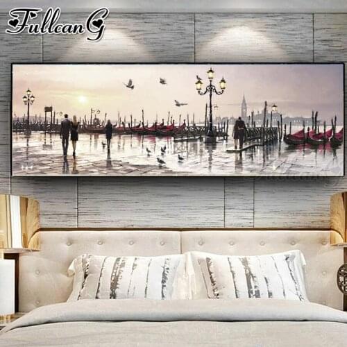 FULLCANG Romantic harbour sunset scenery 5d diy diamond painting large full embroidery sale mosaic needlework home decor FC1957