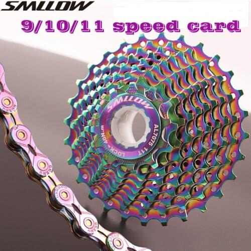 SMLLOW Mountain Bike Chain Cassette Freewheel 9 10 11 Speed 11-28T Road MTB Bicycle Flywheel Colorful Sprocket For Shimano SRAM