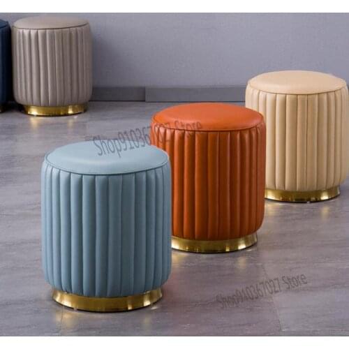 Nordic Ins Leather Stool Round Stool Designer Small Dunzi Sofa Stool Fitting Room Light Luxury Dressing Shoe Changing Stool
