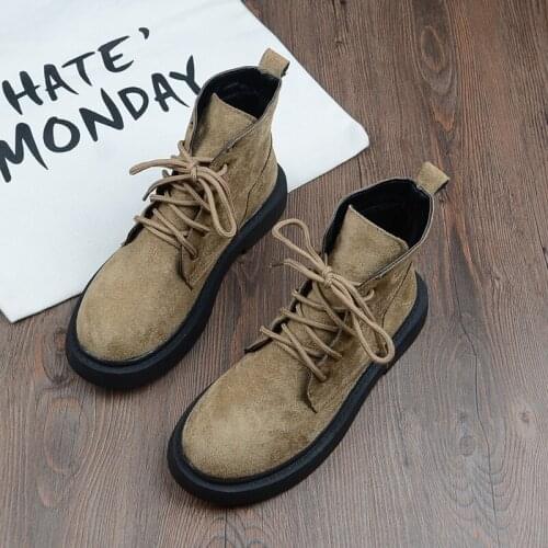 Europe America Retro Handsome Martin Boots Round Head Lace-Up Thick-Soled Student Short Boots British Wind Womens Ankle Boots