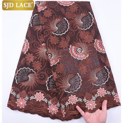 SJD LACE Tulle Cotton With Stones African Dry Lace Fabric Embroiderey Swiss Voile Lace In Switzerland For Wedding Sewing A2022