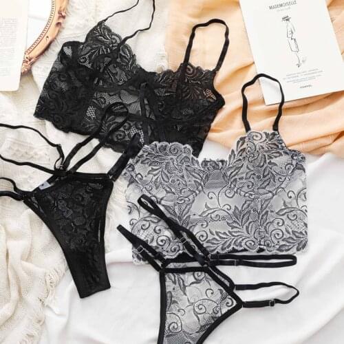 Lace sexy underwear set women lingerie T-pants perspective temptation intimates women plus size bralette