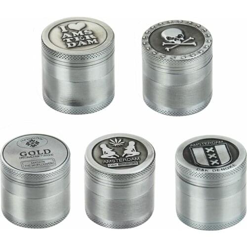 Amsterdam Cigarette Grinding Machine Retro Gray Skull 4 Layer Metal Manual Shredder Tobacco Machine Portable Smoking Accessories