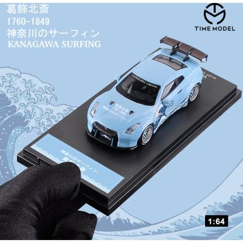 Time Model Kanagawa Surfing 1/64 GTR-R35 Skyline Wide body JDM style Model Car Supercar Diecast Vehicle with Case
