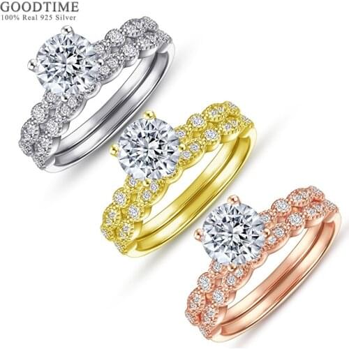 Luxury Ring For Women Pure 925 Sterling Silver Ring gold color ring Zirconia Rhinestone Wedding Rings gift For bride girl party