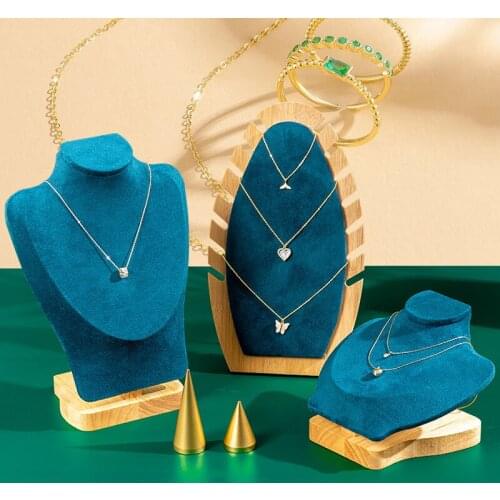 Luxury Jewelry Set Ornament Display Stand Green Microfiber Earring Holder Necklace Bracelet Ring For Counter Jewellry Dispaly