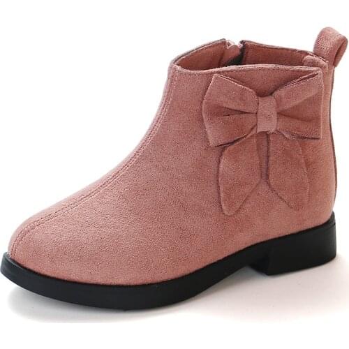 2021 New Autumn Winter Children Shoes Non-slip Rubber Kids Ankle Boots Fashion Bow Flock Girls Shorts Boots Studengt Sneakers