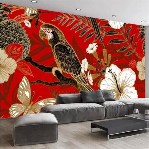 Beibehang Wallpaper custom large high-end modern minimalist hand-painted lily leaves parrot background wall papel de parede