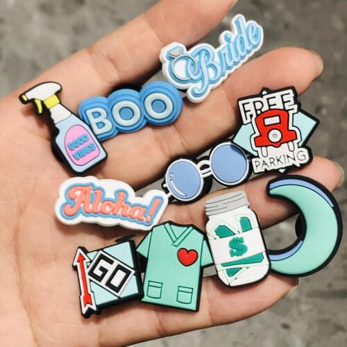 Wholesale 50pcs Boo Bottle PVC Garden Shoe Charms Decoration Clog Accessories Buckle For Wristbands Backpack Kids Gift