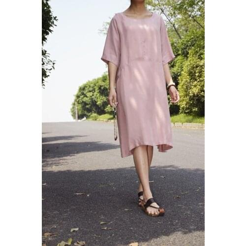 2018 Comfortable and breathable summer blockbuster copper ammonia silk dress loose large size with double pocket dress 18059-1