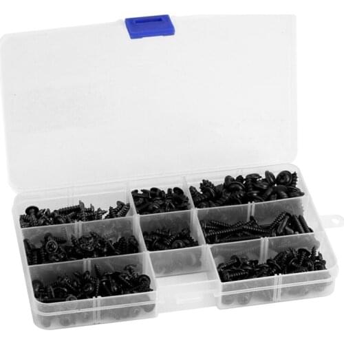 340Pcs Self Tapping Screw Cross Head M2.9 M3.5 M4 M4.8 Self Tapping Screw Set Classification Kit Black Carbon Steel