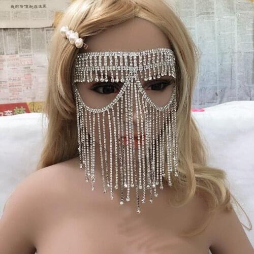 Sexy Rhinestone Jewelry mask accessories Halloween electric syllable tone party accessories headdress face sexy tassel mask