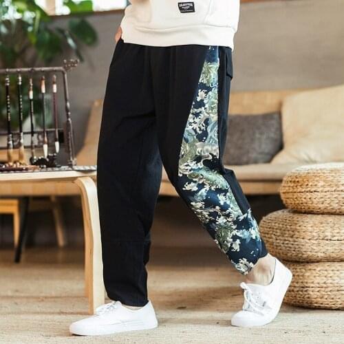 Chinese Style Harem Pants Men Joggers Sweatpants Japanese Streetwear Men Pants Trousers Cotton Linen Men Pants 2021 Kimono 30700