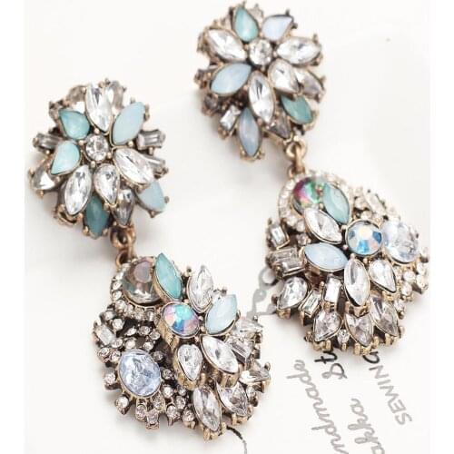 YaYi Jewelry Fashion BOHO Multicolor Glass Crystal Rhinestone Dangle Women Ancient Gold Color Wear Ear Band Long Tassel Earrings