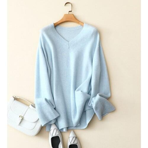 France styles 2020 new cashmere merino wool v neck sweaters women knitted loose casual morandi color winter pullovers