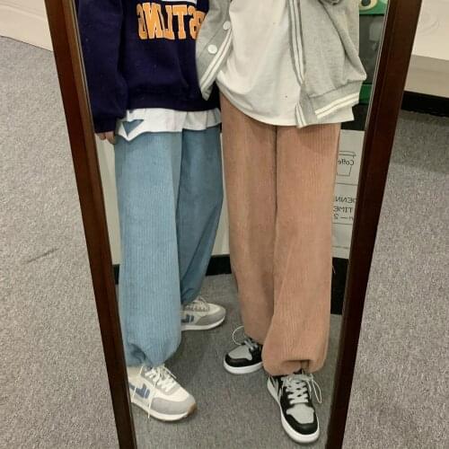2021 New Women Spring Autumn Long Corduroy Wide Leg Pants Straight Sweatpants Vintage Loose Trousers Drawstring High Waist