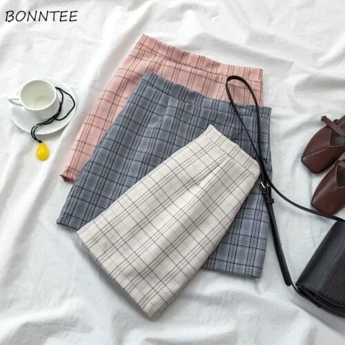 Skirts Women Harajuku Sweet Girl Plaid Mini Retro Skirt Stitching Simple Student Summer Slim Ulzzang Female Daily Trendy Clothes