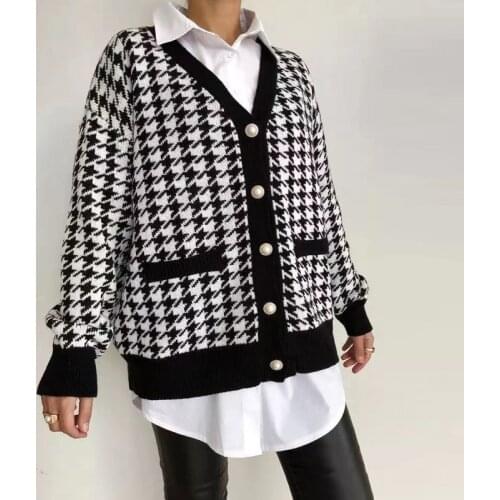 2021 Women Autumn V-Neck Sweater Long Sleeve Single Breasted Women Plaid Sweater Casual Women Cardigans Pull Femme