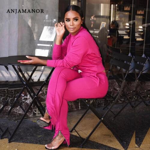 ANJAMANOR Two Piece Set Top and Pants with Foot Zipper Plus Size Tracksuit Women 2 Piece Jogging Sets Leisure Suit D49-DZ49