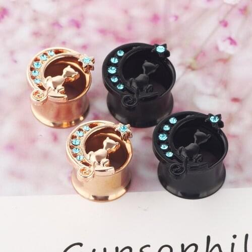 1Pc Cat Ear Plugs Cute Shape Ear Expander Ear Piercing Plugs Tunnels Ear Gauges Earrings Rosegold Cat Jewelry Earrings